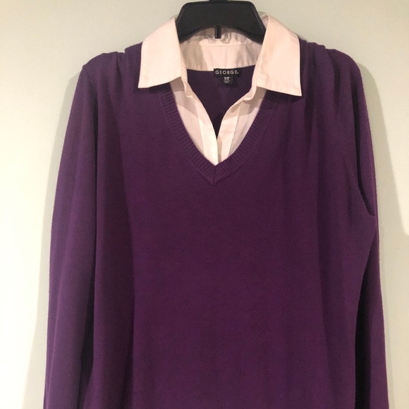 Fuchsia sweater with faux white collar - Picture 6 of 7